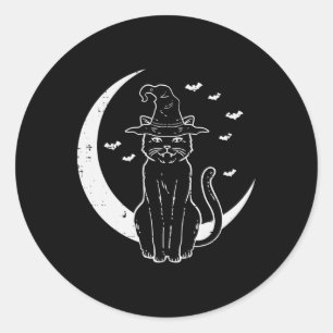 Halloween Cat Witch Moon Vintage Costume Women Gir Classic Round Sticker