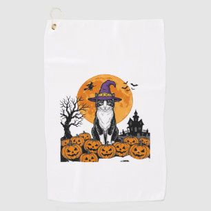 Halloween Cat Witch Pumpkin Vintage Spooky_1 Golf Towel