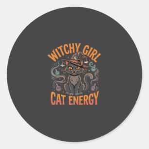 Halloween Cat Witch Vibes Classic Round Sticker