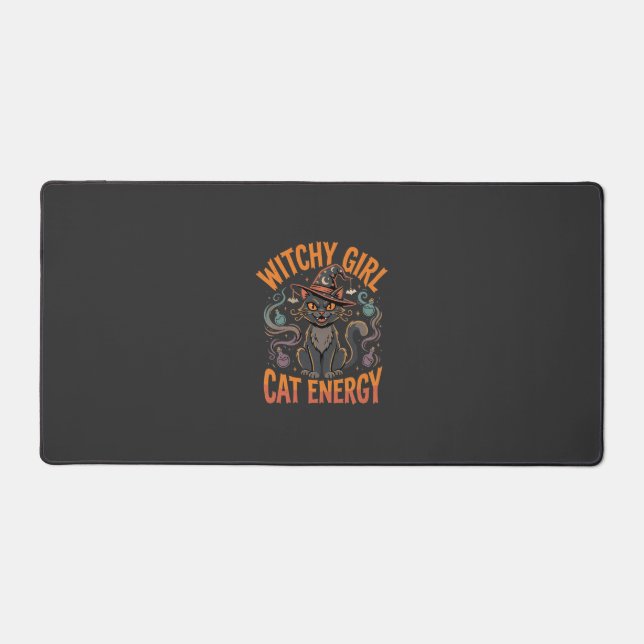 Halloween Cat Witch Vibes Desk Mat (Front)
