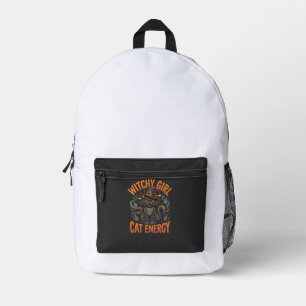 Halloween Cat Witch Vibes Printed Backpack