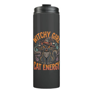 Halloween Cat Witch Vibes Thermal Tumbler