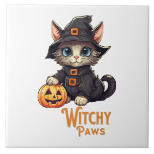 Halloween Cat Witchy Paws Ceramic Tile