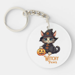 Halloween Cat Witchy Paws Key Ring