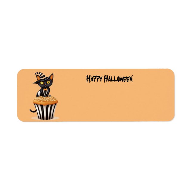 Halloween cat with a muffin  return address label (Front)
