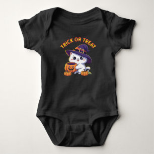 Halloween cat with Jack O' Lantern Pumpkin Baby Bodysuit
