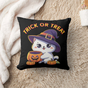 Halloween cat with Jack O' Lantern Pumpkin Cushion