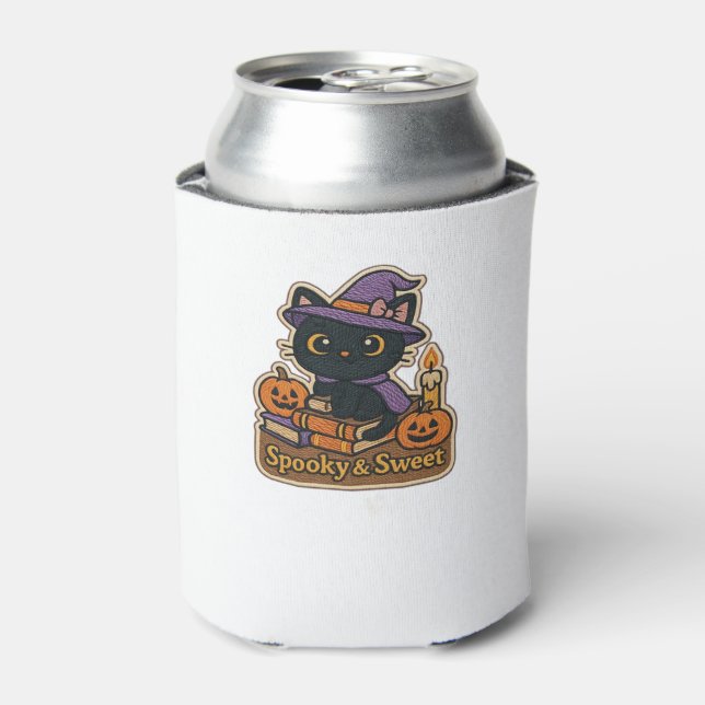 Halloween Cat with Magic Books � Spooky & Sweet Em Can Cooler (Can Front)
