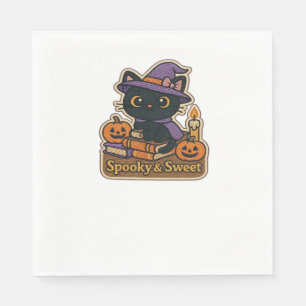 Halloween Cat with Magic Books – Spooky & Sweet Em Napkin