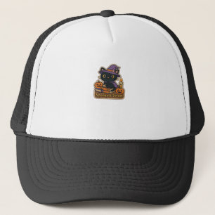 Halloween Cat with Magic Books Spooky & Sweet Emb Trucker Hat