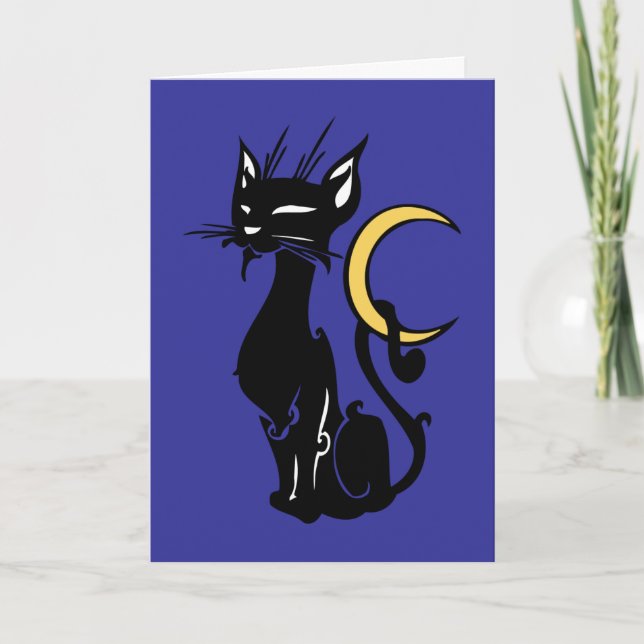 halloween cat with moon card (Front)