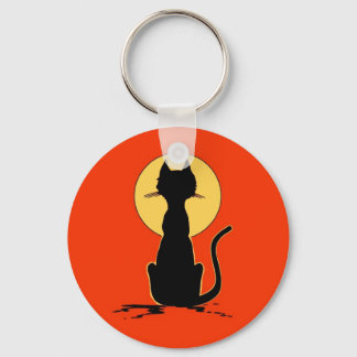 Halloween Cat with Moon ~ Key Ring