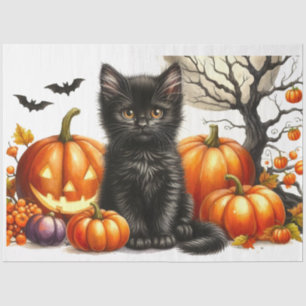 Halloween Cat with Pumpkins Decoupage Tissue Paper