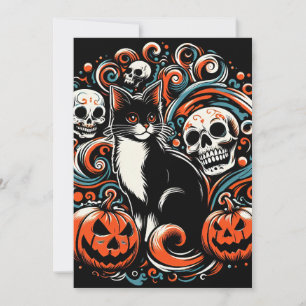 Halloween Cat with Pumpkins Invitation