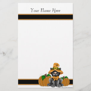 Halloween Cat with Pumpkins Personal Stationery