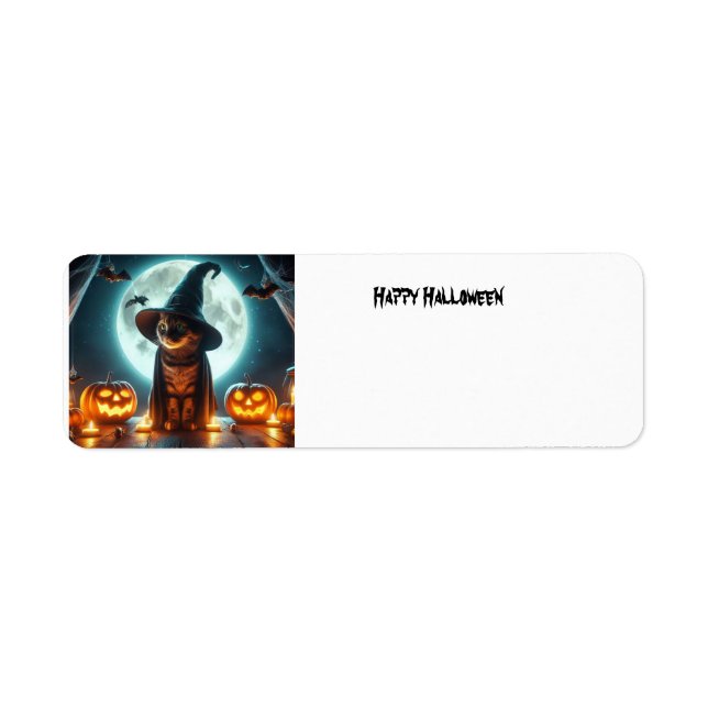 Halloween cat with pumpkins  return address label (Front)