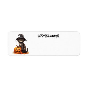 Halloween cat with pumpkins return address label