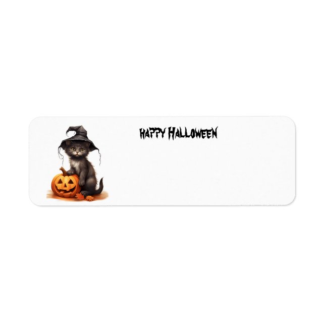 Halloween cat with pumpkins return address label (Front)