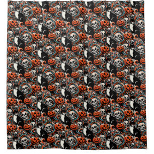 Halloween Cat with Pumpkins Shower Curtain