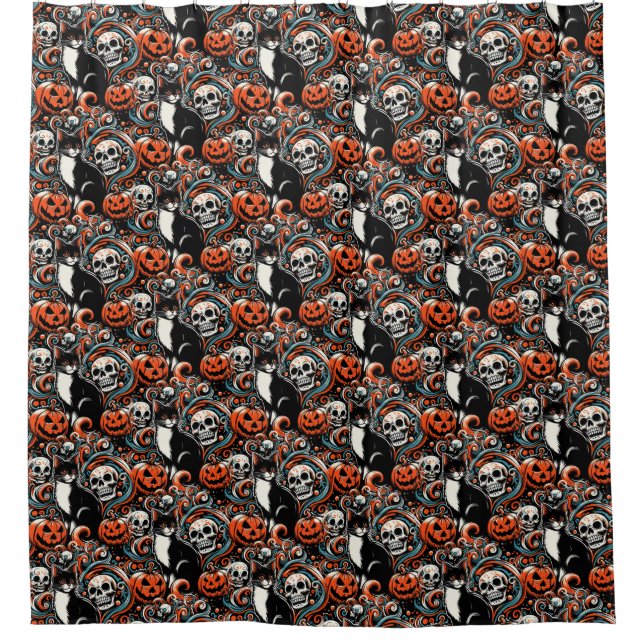 Halloween Cat with Pumpkins Shower Curtain (Front)