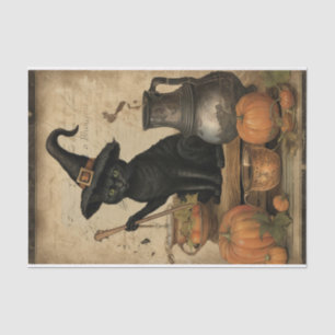Halloween Cat with Witch's Hat Pumpkin Decoupage Tissue Paper