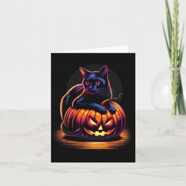 Halloween Cat Womens Funny Fall Pumpkin Cat Lover  Card (Front)