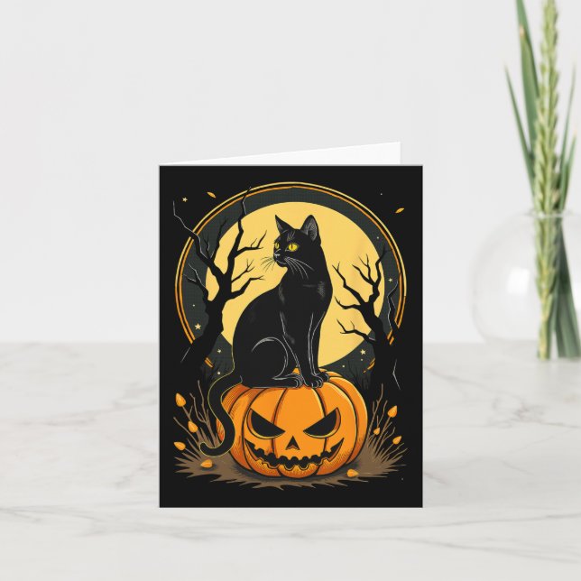 Halloween Cat Womens Funny Fall Pumpkin Cat Lover  Card (Front)