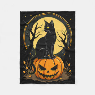 Halloween Cat Womens Funny Fall Pumpkin Cat Lover  Fleece Blanket