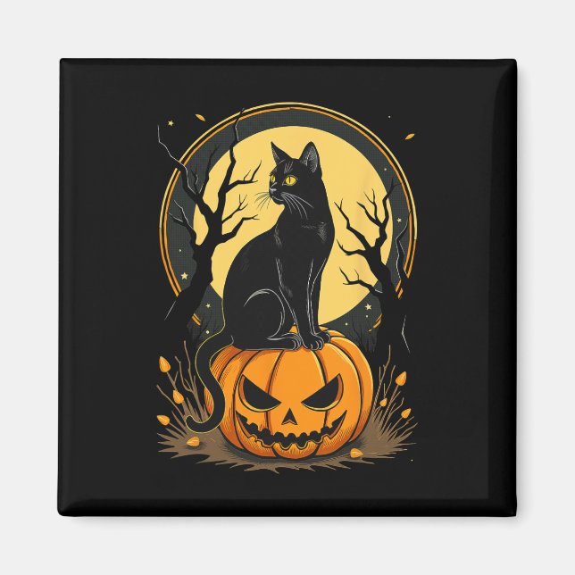 Halloween Cat Womens Funny Fall Pumpkin Cat Lover  Magnet (Front)