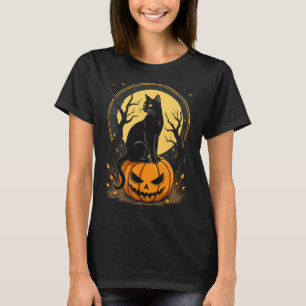 Halloween Cat Womens Funny Fall Pumpkin Cat Lover T-Shirt