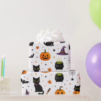 Halloween Cat Wrapping Paper Black Cats & Pumpkins
