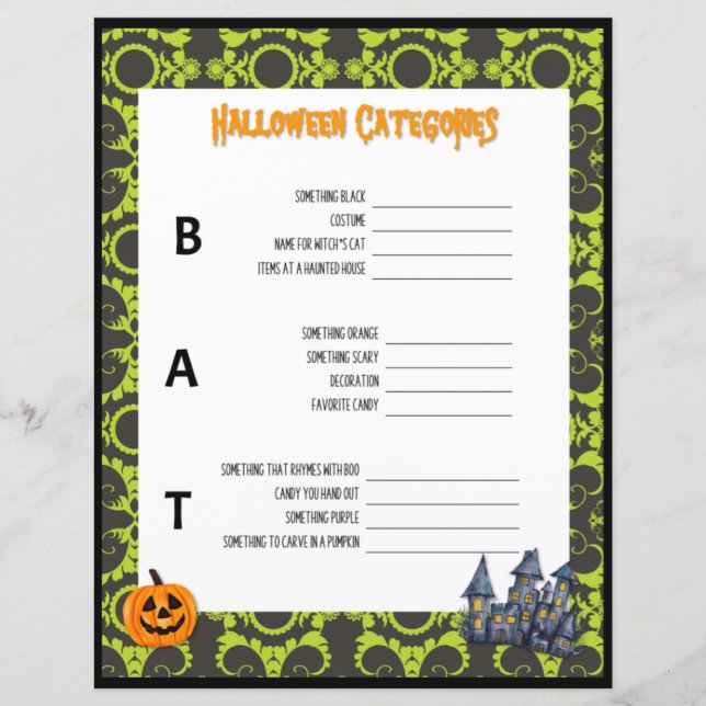 Halloween Categories Game (Front)