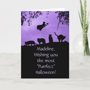 Halloween Cats and Witch Fun Custom Name Card