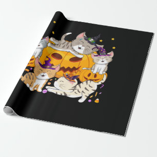 Halloween Cats Anime Cat Kawaii Neko Pumpkin Wrapping Paper