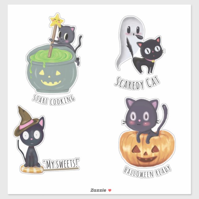 Halloween Cats custom cut vinyl stickers (Sheet)