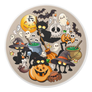 Halloween Cats Funny Party Ceramic Knob
