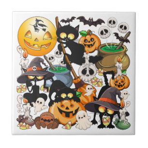 Halloween Cats Funny Party Ceramic Tile