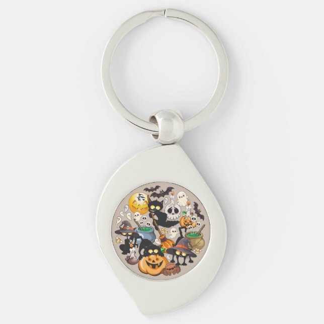 Halloween Cats Funny Party Key Ring (Front)