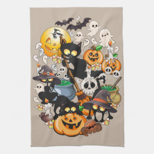 Halloween Cats Funny Party Tea Towel