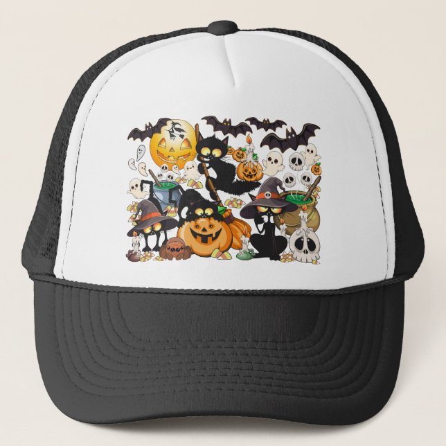 Halloween Cats Funny Party Trucker Hat (Front)