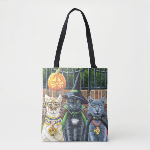Halloween Cats in Costume Watercolor Art Tote Bag