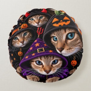 Halloween Cats in Witch Hats Round Cushion
