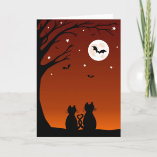 Halloween Cats Looking At The Moon Card