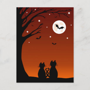 Halloween Cats Looking At The Moon Postcard