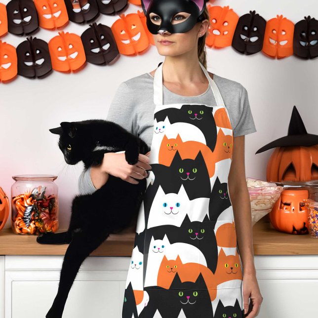 Halloween Cats Orange Black and White Apron (Creator Uploaded)