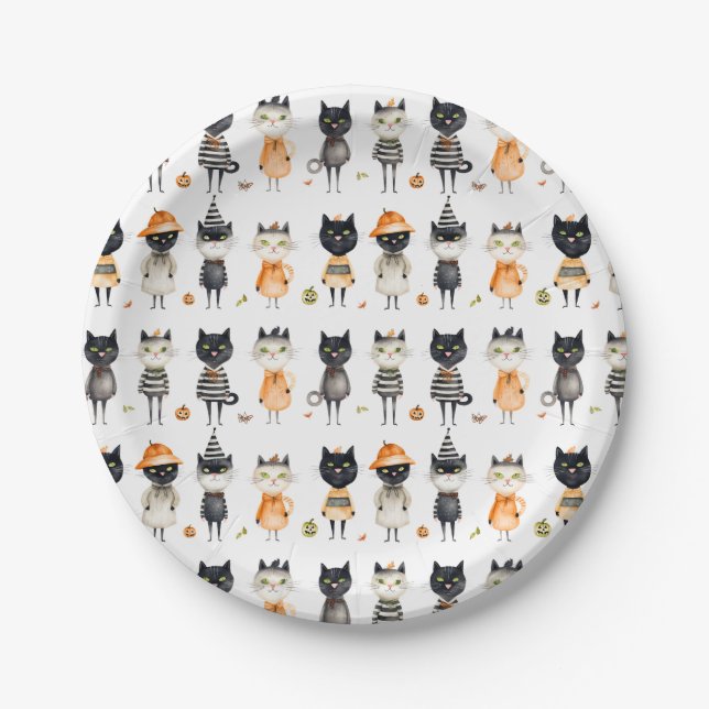 Halloween Cats Party Paper Plate (Front)
