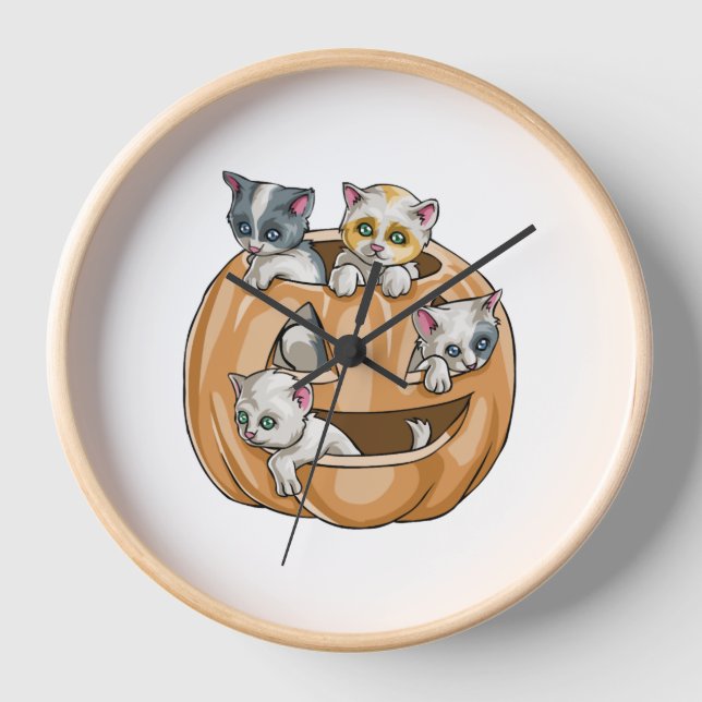 Halloween Cats Pumpkin Clock (Front)