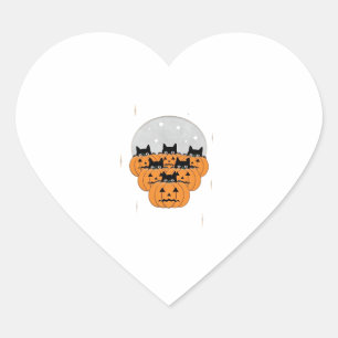 Halloween  Cats  Pumpkins  Black Background  Illus Heart Sticker