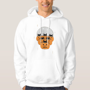 Halloween Cats Pumpkins Black Background Illus Hoodie