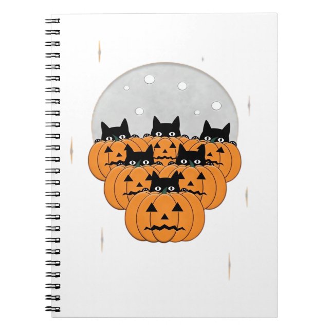Halloween  Cats  Pumpkins  Black Background  Illus Notebook (Front)